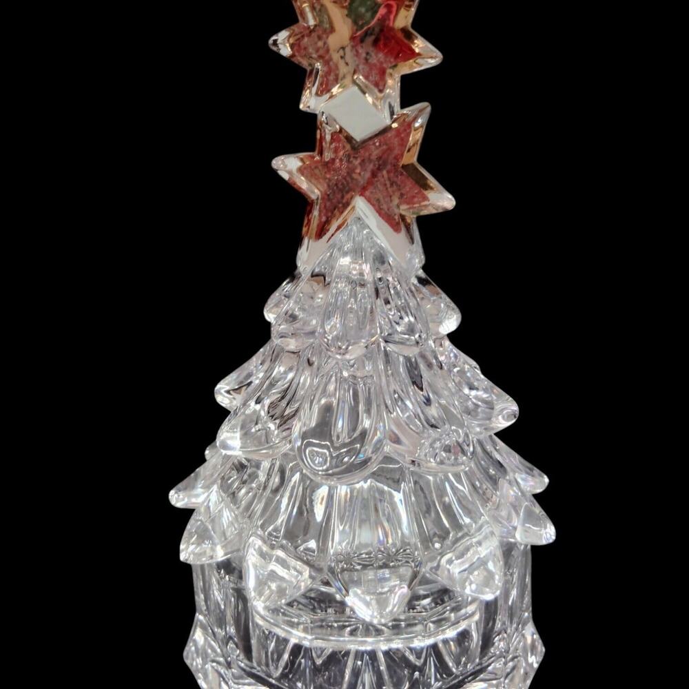 Vtg Evicta Bielkristall Crystal Glass Christmas Tree Trinket Box 7” Germany